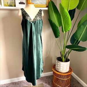 EXPRESSIONS vintage green satin lace midi slip dress
